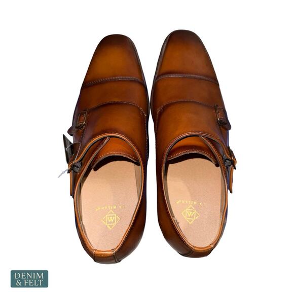 NEW‎ La Milano Clark Cognac Double Monk Strap Cap Toe Dress Shoes Leather Formal